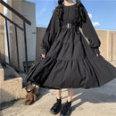 YBYR Japanisches Harajuku-Frauen-Schwarz-Midi-Kleid im gotischen Stil mit Hosenträgern, Verbandkleid, Vintage-Rüschen, langes Baggy-Cosplay-Kostüm