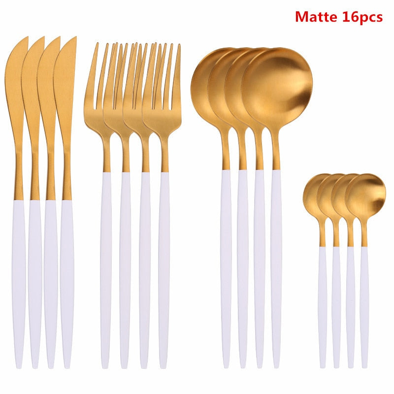 Black Tableware Forks Knives Spoons Cutlery Dinner Set Stainless Steel Cutlery Set Kitchen Flatware Set 16Pcs Luxury Dinnerware