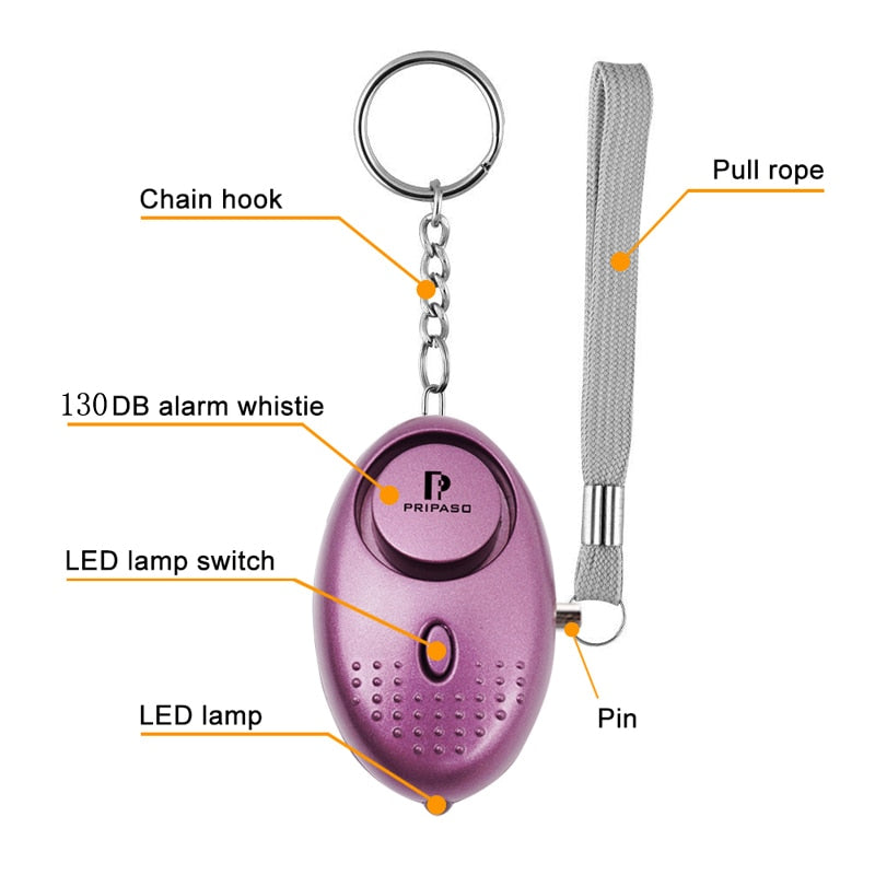 5 unids/lote alarma de autodefensa 130Db alerta de protección de seguridad con luz LED alarma de emergencia de seguridad Personal para niños, mujeres y niñas