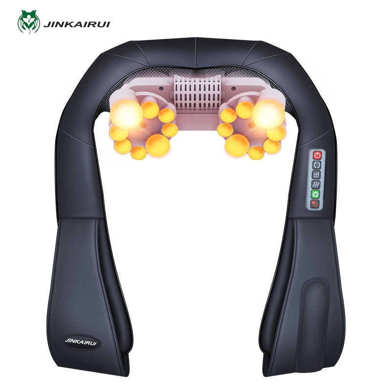 Jinkairui Electrical Neck Shoulder Back Body Massager Shiatsu Kneading Infrared Heated Massage Car Home Masaj Device with Box