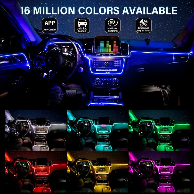 Car Atmosphere Light Ambient Interior Decoration App Sound Control Wireless RGB Neon Led Strips Auto Flexible Lamps