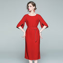 2019 Herbst neue europäische und amerikanische Damen-Taillenbindung mit schmalem Kleid