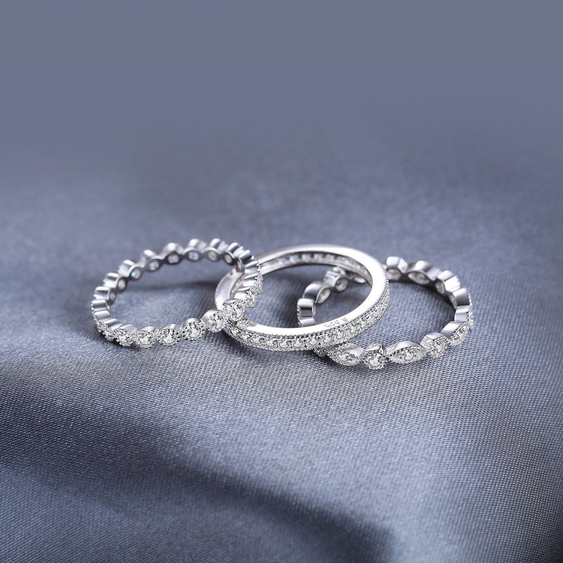 JewelryPalace Anillo de plata de ley 925, juego de anillos apilables de circonita cúbica, anillos de boda, anillos de diamantes simulados para mujer
