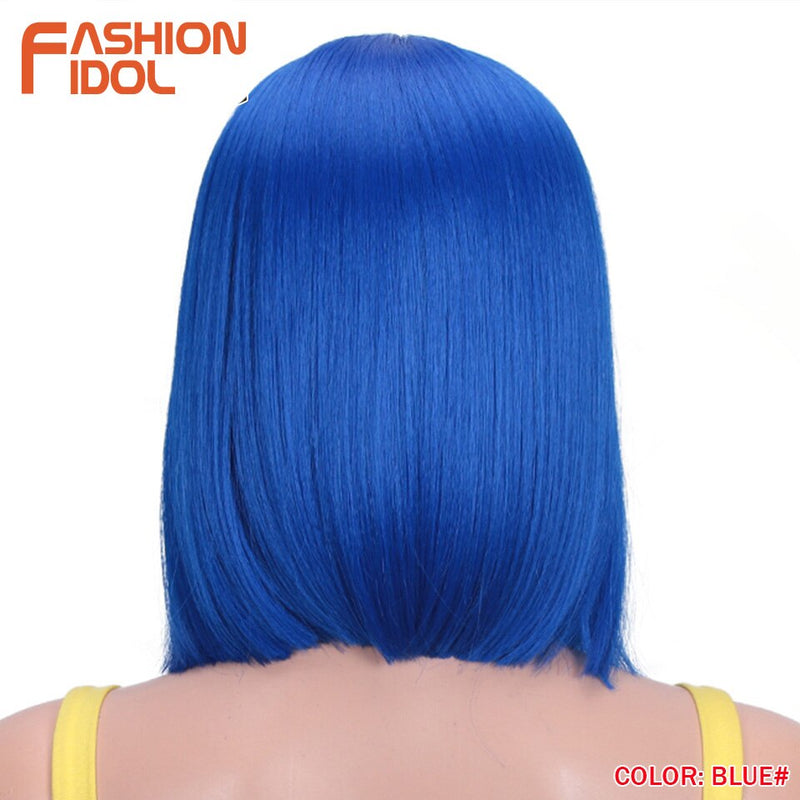 FASHION IDOL 10 Inch Bob Wigs Straight Hair Lace Wigs For Women Cosplay Wigs Heat Resistant Fake Hair Synthetic Free Shipping