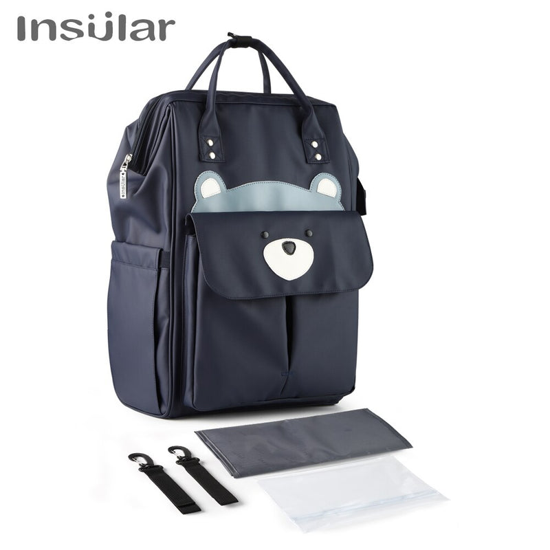 Nueva bolsa de pañales Insular con diseño de dibujos animados, mochila impermeable para mamá, bolsa para el cuidado del bebé, bolsa de viaje para cochecito de bebé de gran capacidad