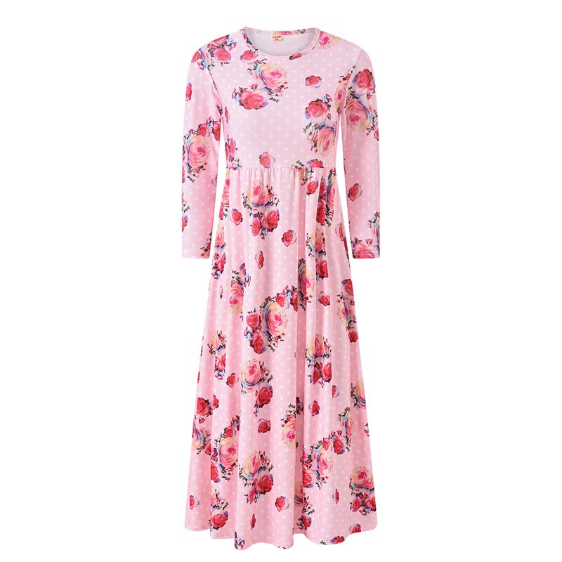 Baby Girl Long Sleeves Floral Dress Little Girls Flower Print Midi Robe Kids Ankle Length Spring Autumn Costumes Holiday Outfits