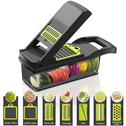 Konco Multifunktions-Gemüse-Obst-Werkzeug, Kartoffelstampfer, Gemüse-Mandolinenschneider, Schäler, Karotten-Schredder, Reibe