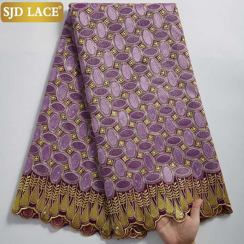 SJD LACE encaje de gasa suiza de alta calidad 5 yardas tela de encaje de algodón africano con agujero estilo Dubai para costura de ropa nigeriana A2324