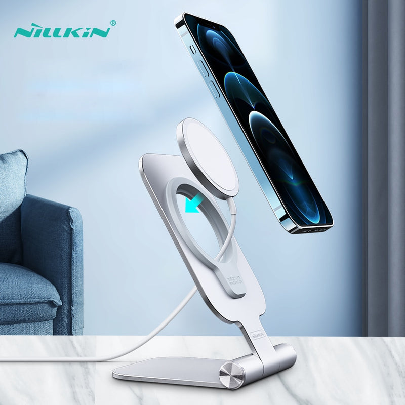 NILLKIN Magnetic Phone Charger Holder For iPhone 13 Pro Max Foldable Aluminium Alloy Phone Stand For iPhone 12 Pro Max
