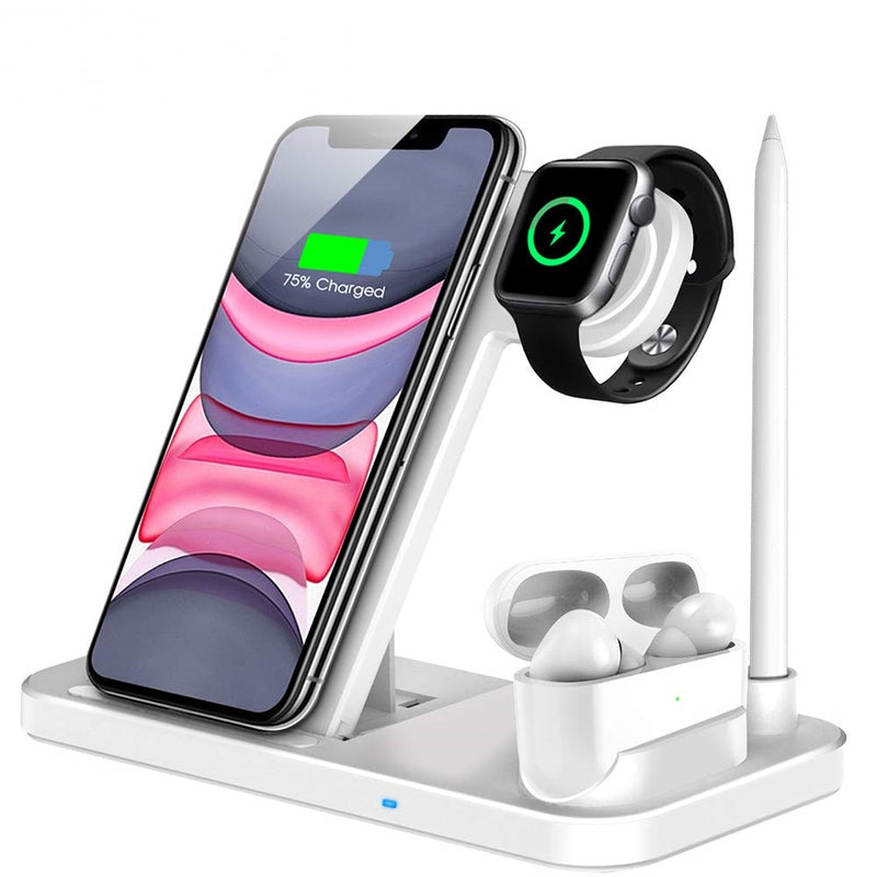 Soporte de cargador inalámbrico rápido Qi de 15W para iPhone 13 11 12X8 Apple Watch 4 en 1 estación de carga plegable para Airpods 3 Pro iWatch