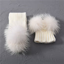 Winter Real Fur Scarf and Hat Set Kids Big Real Raccoon Fur Balls Hat Double Fur Pom Pom Beanies Children Girls Warm  Scarf Cap