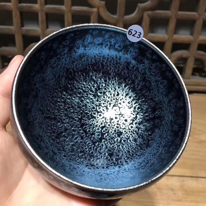 Jianzhan Chinesische traditionelle Fertigkeit Tenmoku Teeschale Sky Eye Drinkware Matcha Chawan Schale Oil Spot japanische Teeutensilien handgefertigt