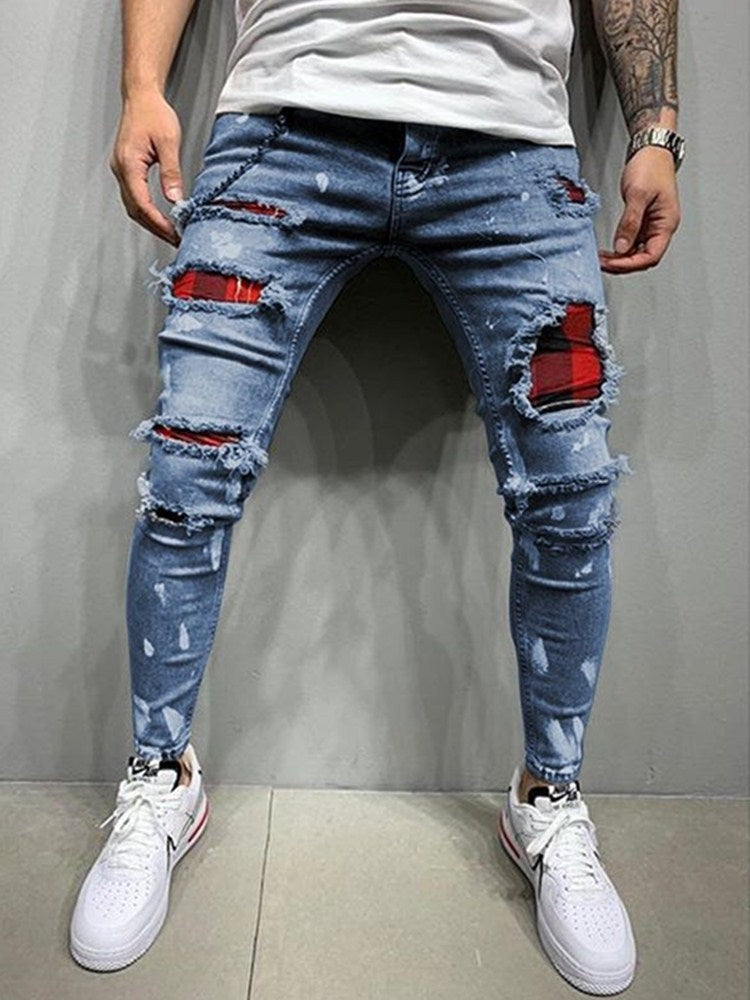 2022 New Men&#39;s Slim-Fit Ripped Jeans Men&#39;s Painted Jeans Patch Beggar Pants Jumbo Men&#39;s Hip Hop Pants Size S-4XL