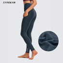 SYROKAN Thermo-Leggings mit Fleece-Futter für Damen, hoch taillierte Winter-Yogahose mit Taschen, 28 Zoll