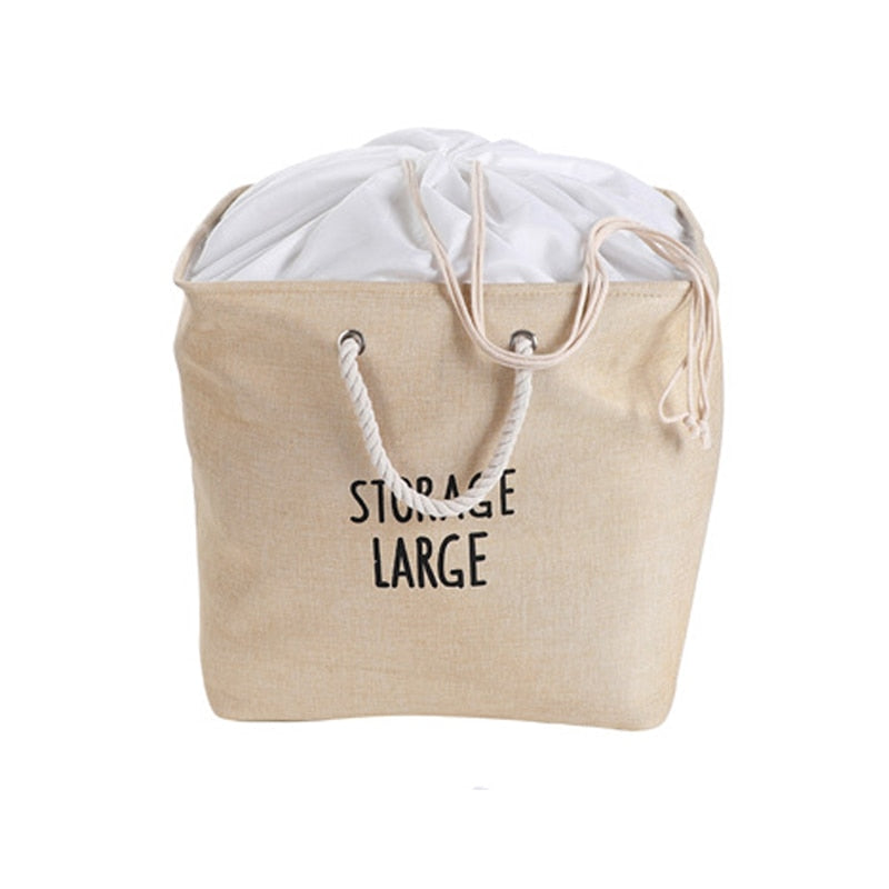 Large Fabric Storage Basket Square Laundry Basket Storage Bag With Drawstring Sundries Book Clothes Toy Storage Bucket Organizer