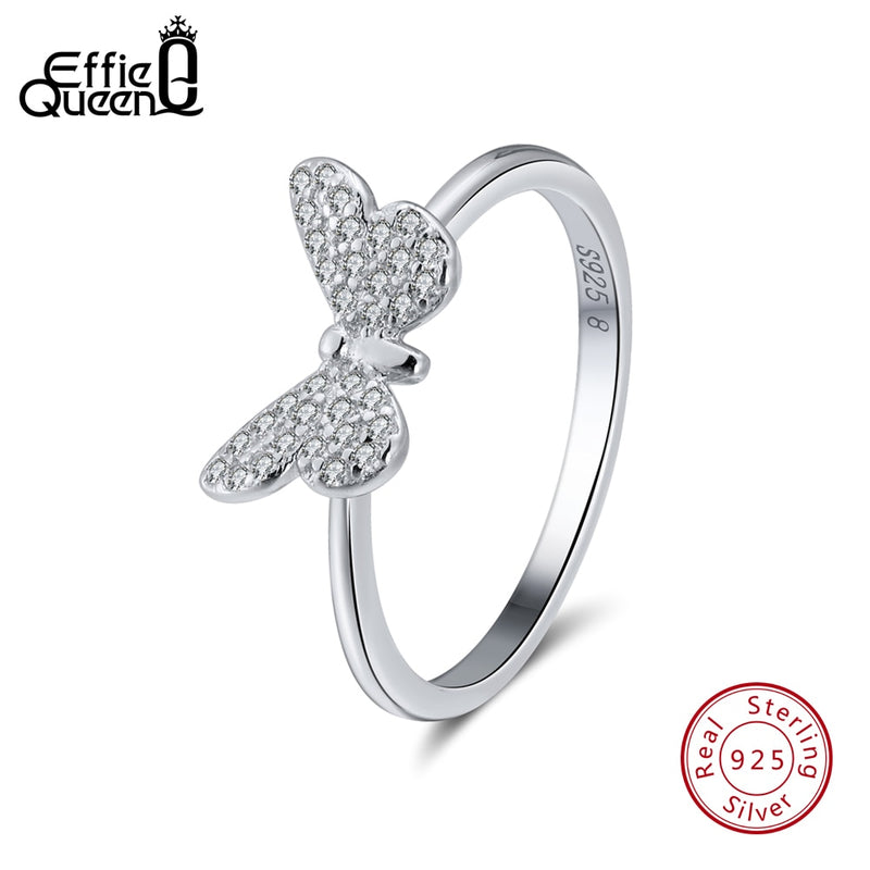 Effie Queen Real 925 Sterling Silber Ringe für Frauen Schmetterlingsform mit AAA Zirkon Silber / Goldfarbe Ring Damenschmuck BR59