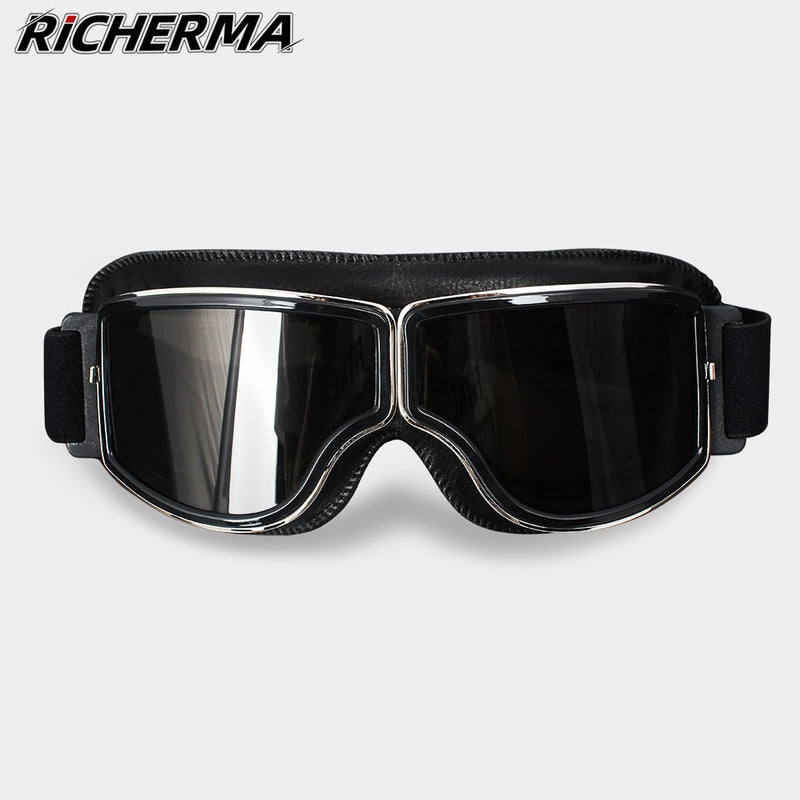 Gafas Vintage para casco de motocicleta, gafas antideslumbrantes de cuero a prueba de viento para mujer y hombre, gafas protectoras de seguridad Steampunk