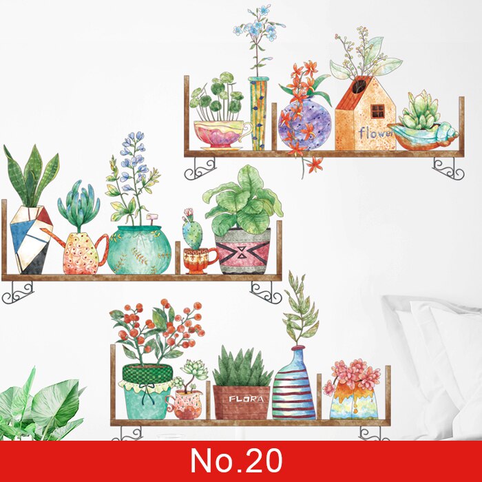 24 estilos Serie de plantas Pegatinas de pared para sala de estar Dormitorio Hojas verdes Calcomanías de pared extraíbles Vinilo DIY Murales ecológicos