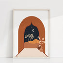 Pintura abstracta de una línea de cara de mujer, arte de pared de terracota naranja quemado, impresión en lienzo, cuadro bohemio de mediados de siglo, decoración para sala de estar