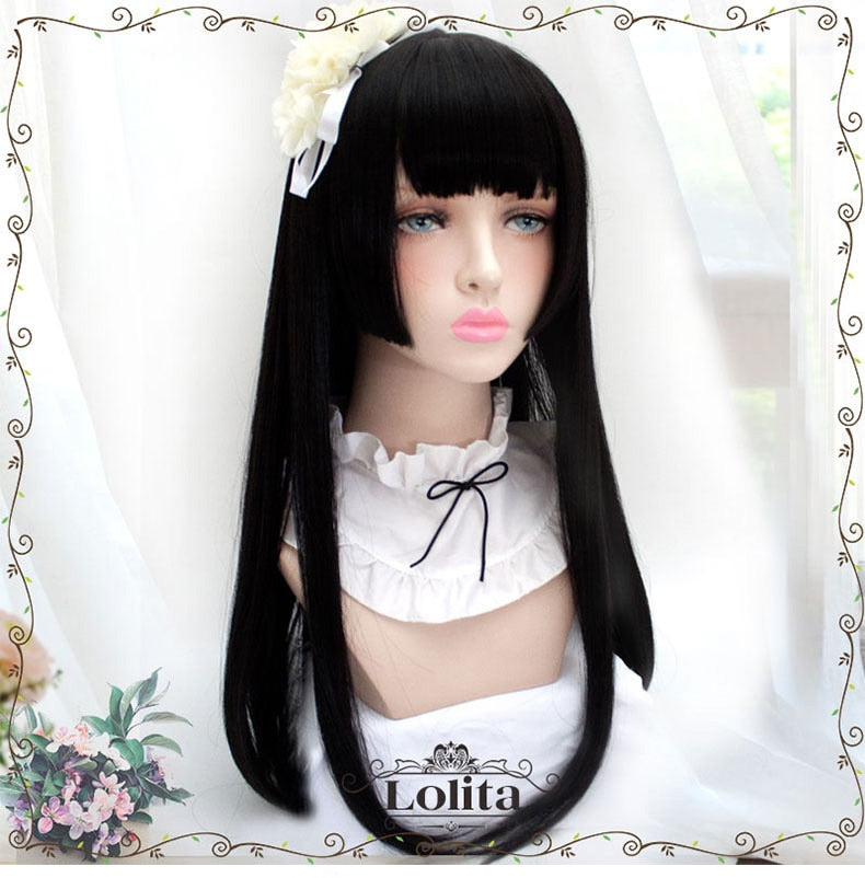 SHANGKE sintético rojo negro rubio blanco Lolita pelucas para mujeres peluca larga recta con flequillo Genshin Impact Cosplay peluca