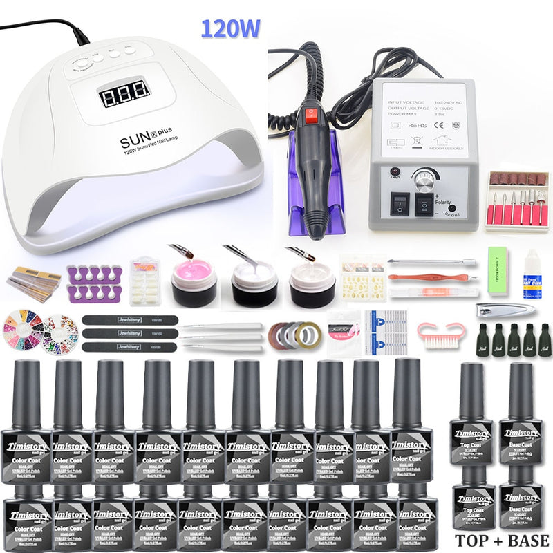 Maniküre-Set mit UV-LED-Nagellampe 120 W / 54 W Nagel-Set 30/20 Farben Gel-Nagellack-Kit-Sets Werkzeugset mit Nagelbohrmaschine