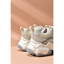 BeauToday Damen Chunky Sneakers Kunstleder Mesh Patchwork Runde Zehe Schnürung Dicke Sohle Atmungsaktiver Damenschuh 29402