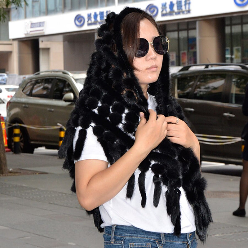 Winter Women Mink Fur Shawl Scarf Natural Color with Hook Fashion Beautiful Warm.