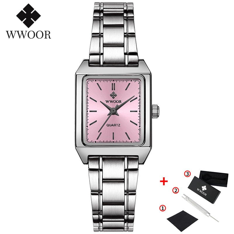 Montre Femme 2022 WWOOR Luxusmarke Damenuhren Mode Rechteck Kleine Uhr Frau Quarz Kleid Damen Armband Armbanduhr