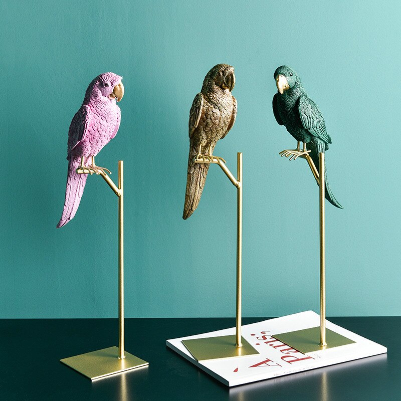 Nordic Creative Resin Simulated Animal Parrot Bird Crafts Ornaments Gold Modern Home Desktop Decoration Miniature Figurines