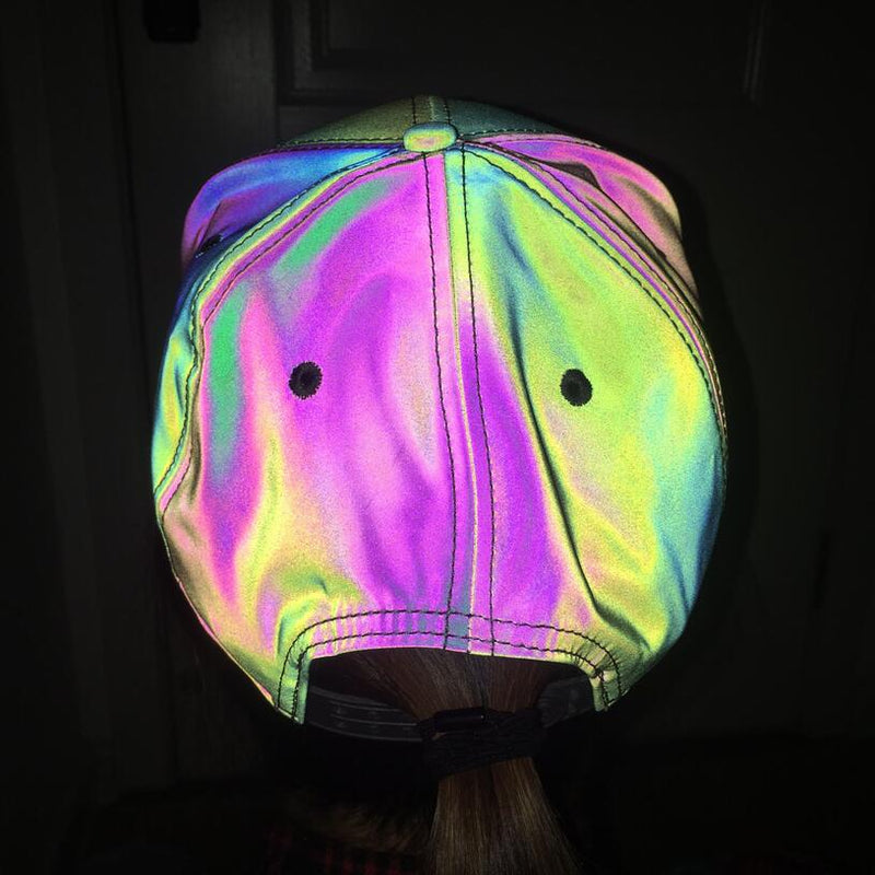 Bunte reflektierende leichte Baseballmütze verstellbare Hip-Hop-Hüte Snapback Damen / Herren Rainbow Night Reflective Club Hat Streetwear