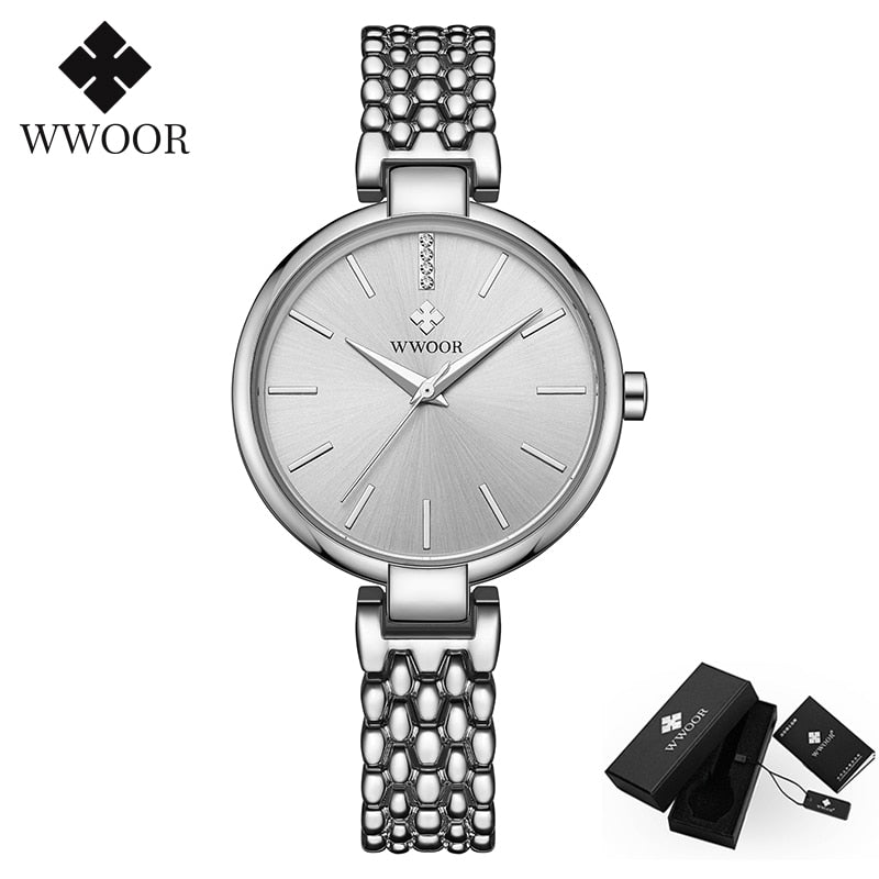 WWOOR Elegante Damenuhr Diamant-Quarz-Armbanduhren Set-Top-Marke Luxus Damen Kleid Armbanduhr Uhr Relogio Feminino