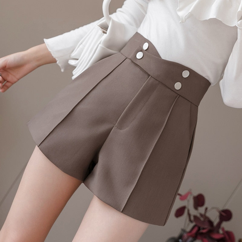 QOERLIN Suits Shorts Women 2022 Summer New High Waist Solid Black Office Work Shorts Ladies Pocket Gray Wide Leg Trouser S-XL