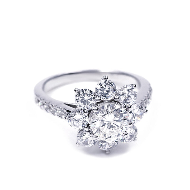 Tianyu Edelsteine ​​925 Silber Sonnenblume Ehering 1,0 ct / 0,5 ct Moissanites Diamant Damen Fingerringe 18 Karat vergoldet Klassischer Schmuck