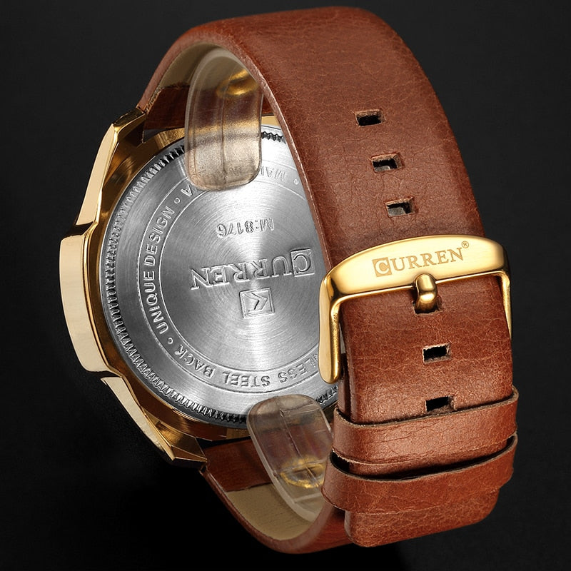 Hombres Marca de lujo CURREN Nueva moda Casual Deportes Relojes Diseño moderno Reloj de pulsera de cuarzo Correa de cuero genuino Reloj masculino