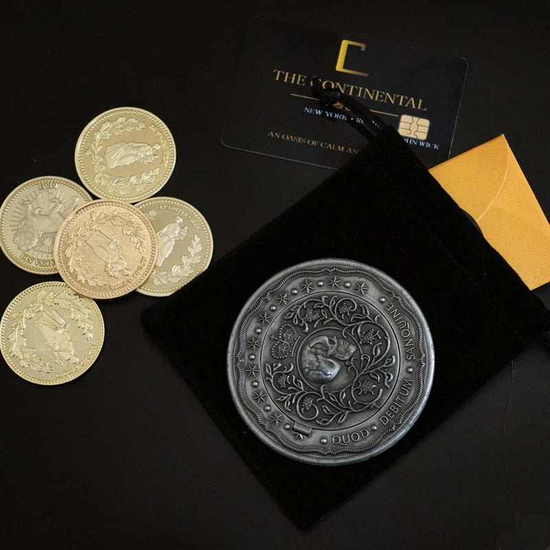 Movie John Wick Cosplay Prop Accessories Gold Coins With Continental Hotel Card Blood Oath Marker