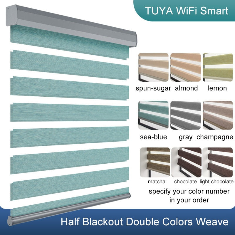 TUYA Smart Control Motorized Zebra Shades Customized Size WiFi Motor Electric Roller Blinds Compatible with Alexa Google Home
