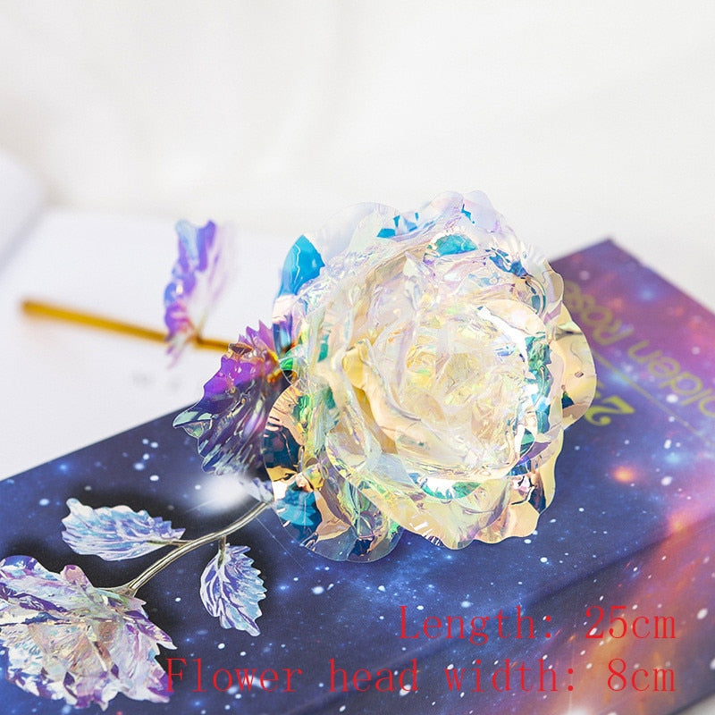 LED Enchanted Galaxy Rose Eternal 24K Gold Foil Flower with String Lights In Dome for Home Decor Christmas Valentine&