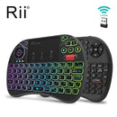 Rii X8+ I8+ 2,4 G Mini-Wireless-Tastatur mit Touchpad Sprachsuche LED-Hintergrundbeleuchtung, wiederaufladbarer Li-Ion-Akku für Android-TV-Box-PC