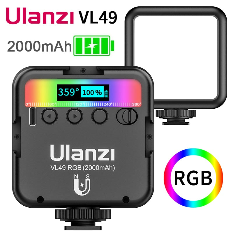 Ulanzi VL49 Mini RGB Video Light Lighting for Photography 2000mAh RGB LED Video Camera Light Vlog Fill Light Live Tiktok