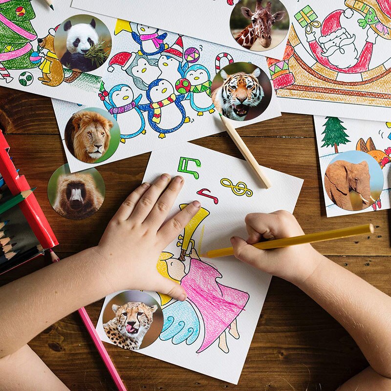 100-500pcs zoo Animals cartoon Stickers for kids classic toys sticker school teacher reward sticker 8 designs pattern lion