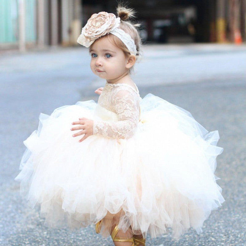 Champagne Tulle Newborn Baby Girls Baptism Dress 1st Birthday Newborn Princess Christening Gown Outfit Baby Girl Party Vestidos