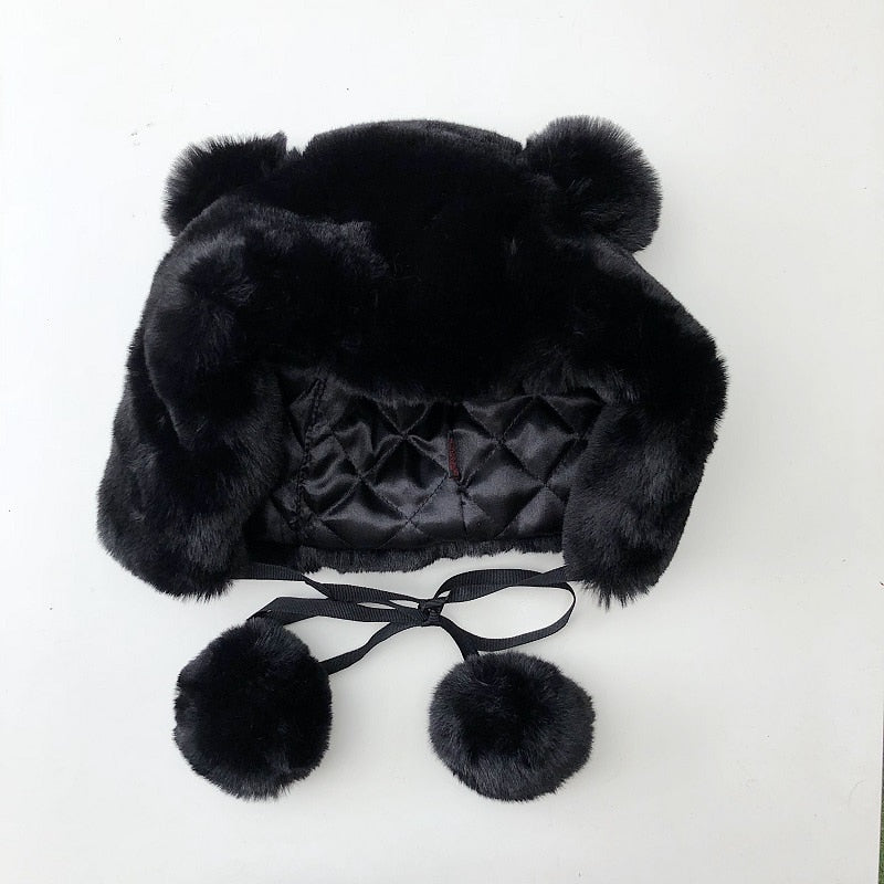 Women Winter Hats Cute Ear Fleece Fur Earflap Caps Solid Plain Women Ski Caps Female Russian Hats Ladies Trapper Hats