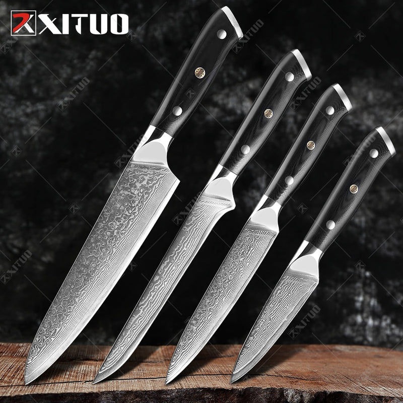 XITUO Damaskus Kochmesser 1-8 STÜCKE Professionelle Japan Sankotu Cleaver Bone Messer Utility Kiritsuke Schälmesser Küchenmesser Kochen