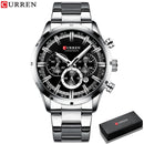 Reloj Curren para hombre, esfera azul, correa de acero inoxidable, fecha para hombre, relojes de negocios para hombre, relojes de pulsera impermeables de lujo para hombre