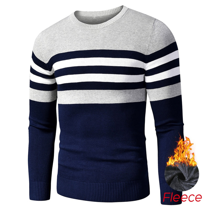 4XL Men 2020 Autumn New Casual Striped Thick Fleece Cotton Sweater Pullovers Men Outfit Fashion Vintage O-Neck Coat Sweater Men