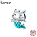 bamoer 925 Sterling Silber Kitty Meerjungfrau Charm blauer Emaille Perlenanhänger für Bettelarmband Armreif zum Selbermachen für Mädchen