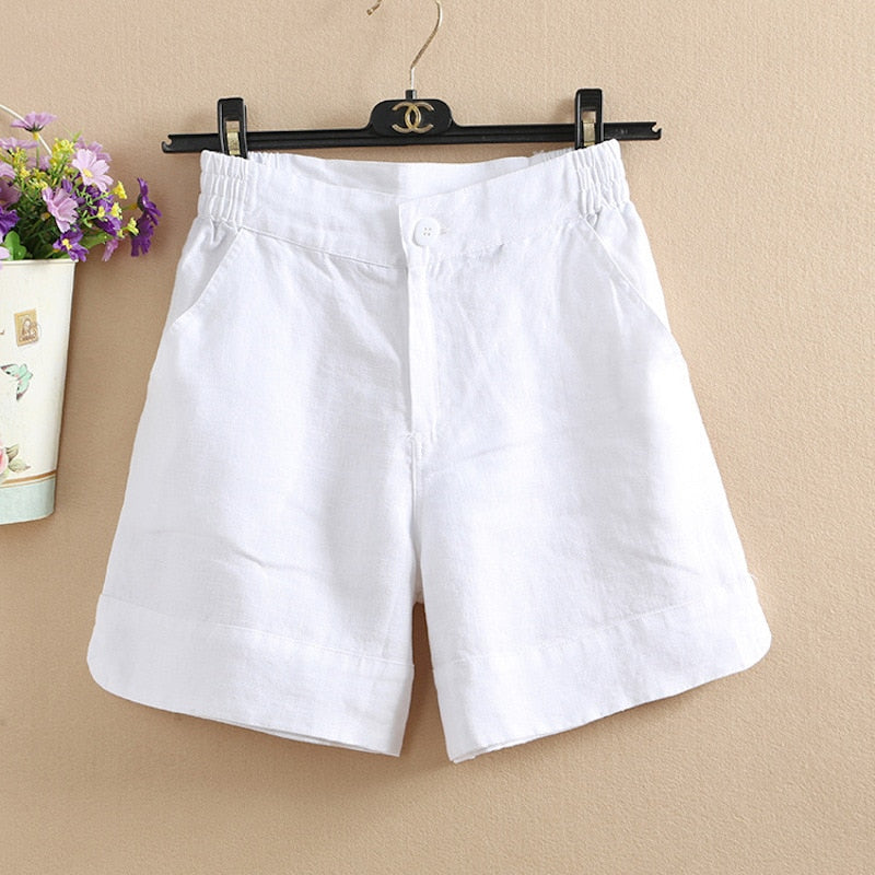 Women Summer Fashion Korea Style Solid Color Wide Leg High Quality Cotton Linen Short Office Lady Casual Loose Harajuku Shorts