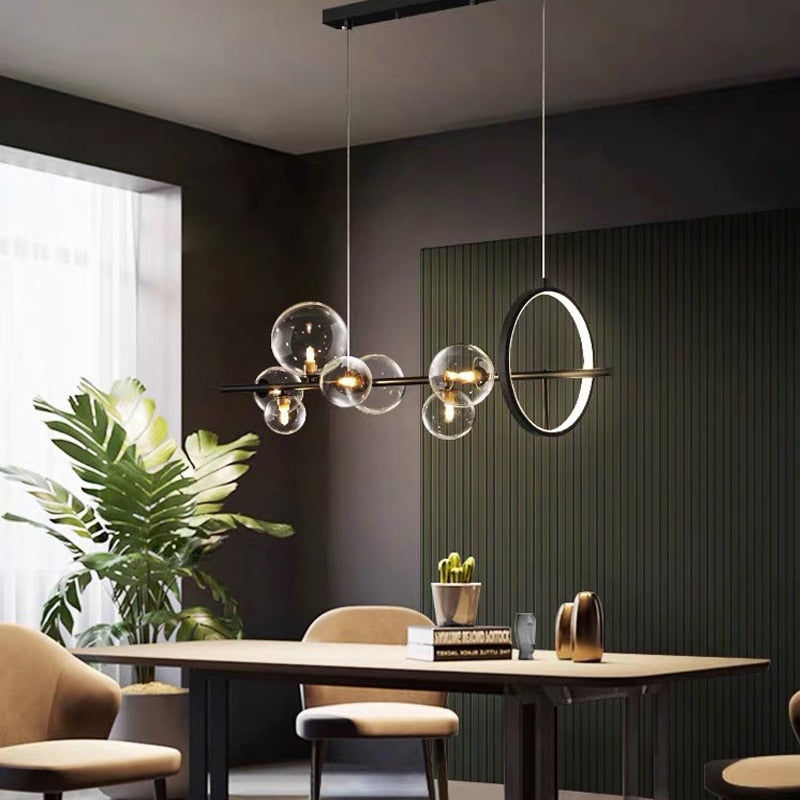 Nordic Esszimmer Lichter Glaskugel LED Streifen Kronleuchter Restaurant Modern Wohnzimmer Beleuchtung Neuheit Café Deko Hängelampe
