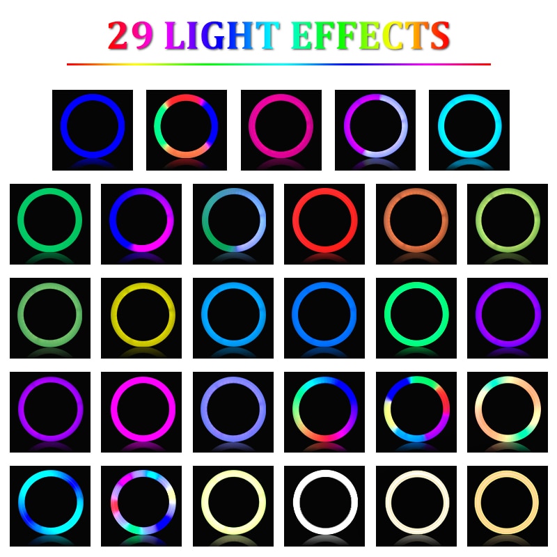 RGB-LED-Ringlicht mit Ständer, bunte Beleuchtung, 29 Farblicht, 3 normale Modi, dimmbares Selfie-10-Zoll-Ringlicht für Youtube-Video