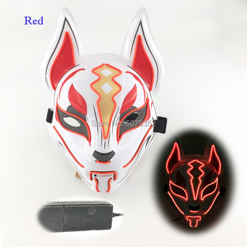 Máscara de zorro japonés con decoración de Anime Expro, máscara de Cosplay con luz Led de neón, máscara Led para fiesta de Halloween, baile, DJ, día de pago, accesorios para disfraces